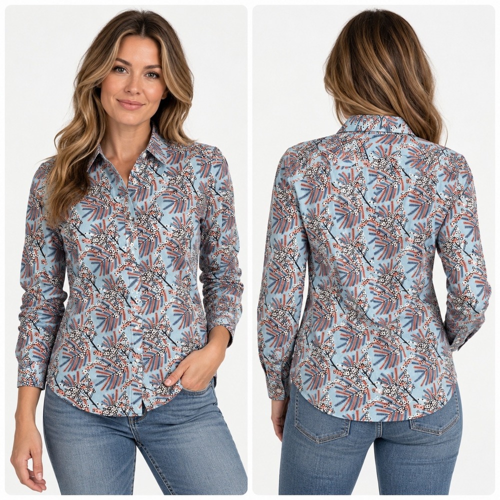 Brooks Brothers Womens 10 Floral Button Down Shirt Cotton Blue Botanical Preppy